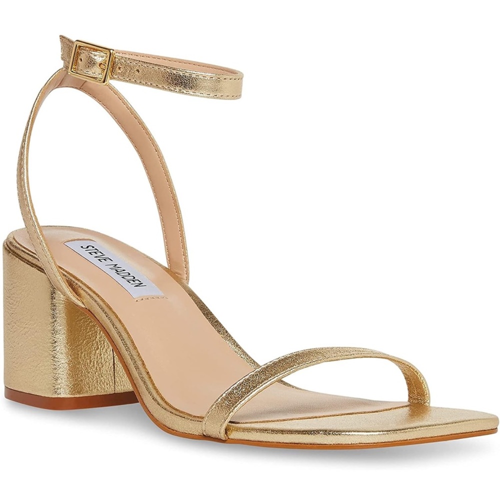 Steve Madden Audrina Metallic Leather Block Heel Dress Sandals, 7.5